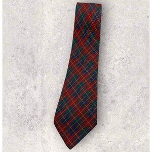 GIANNI VERSACE VINTAGE Merinos Silk Tie ITALY Red Blue Green Tartan W:3.1" EUC